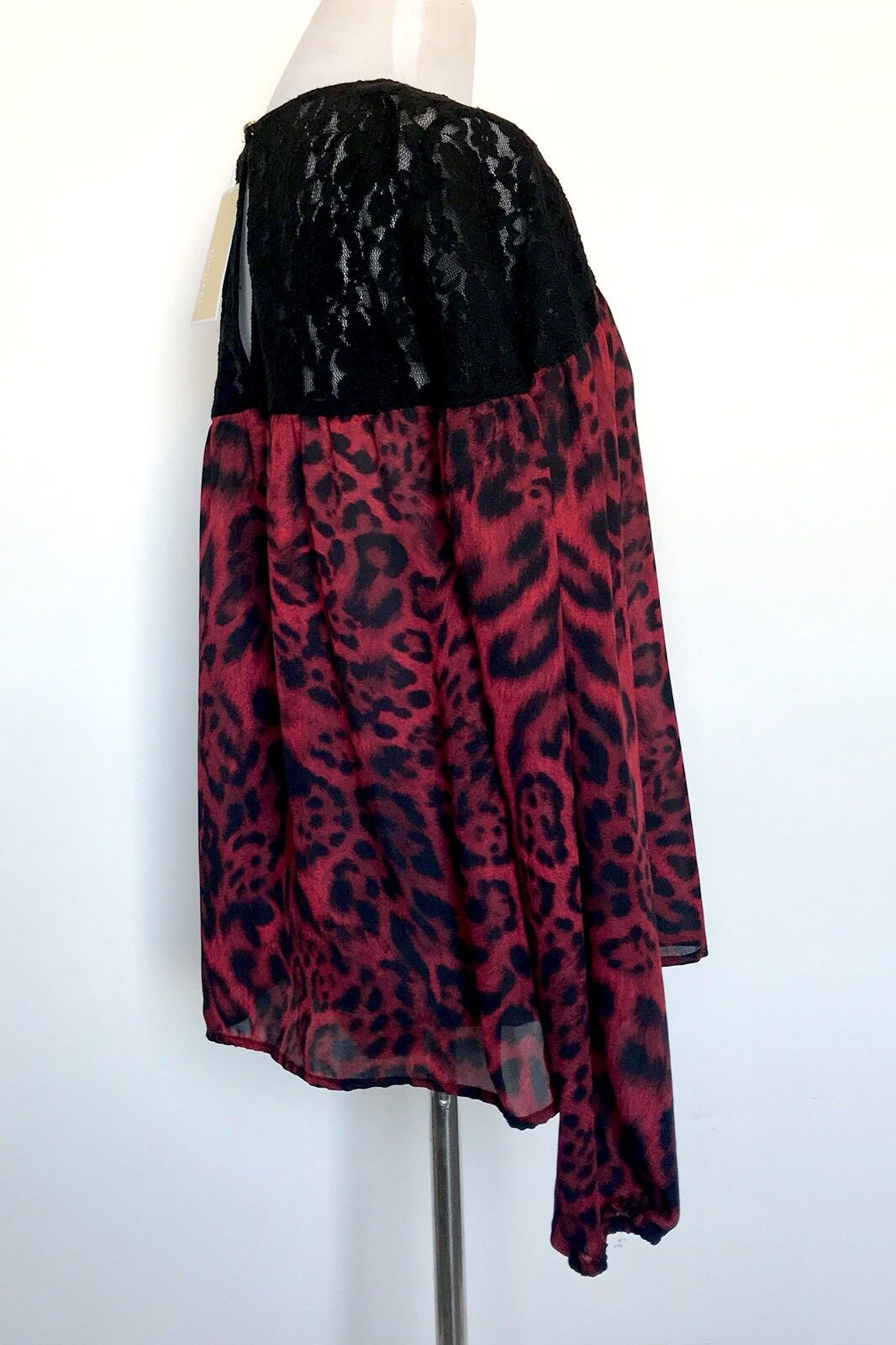 Michael Kors Lace & Leopard Top Red & Black NWT Retails $130 Price $$56 Size S