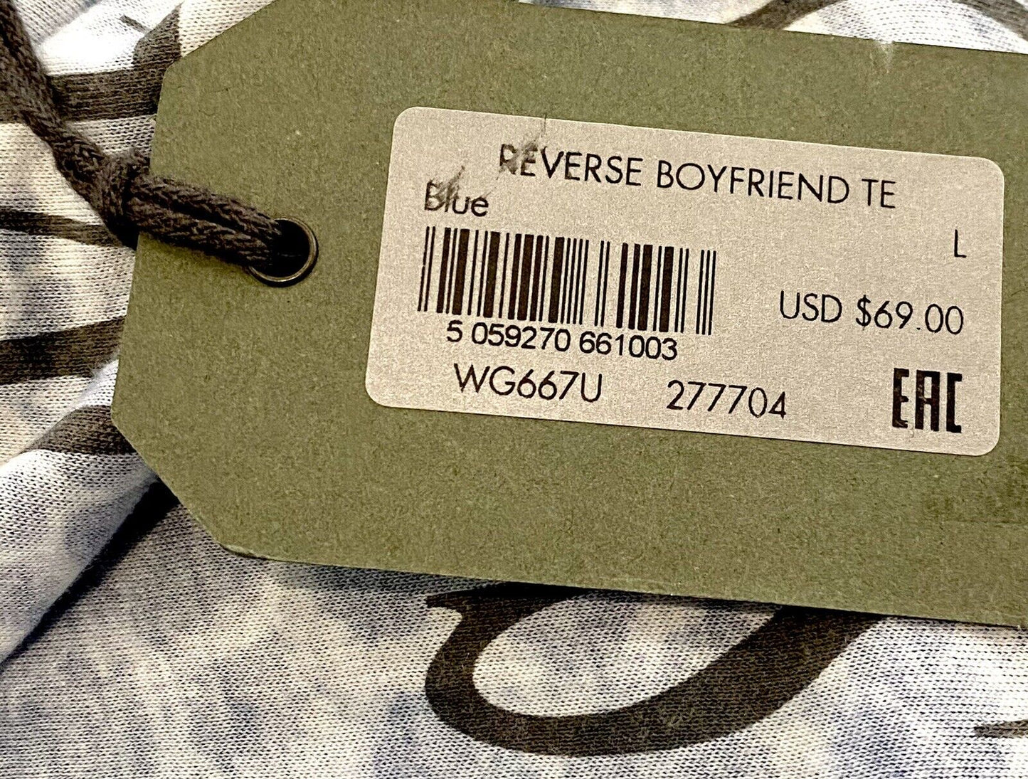 AllSaints Reverse Boyfriend Tee NWT Retails $69 Price $49.50 Size L Blue White