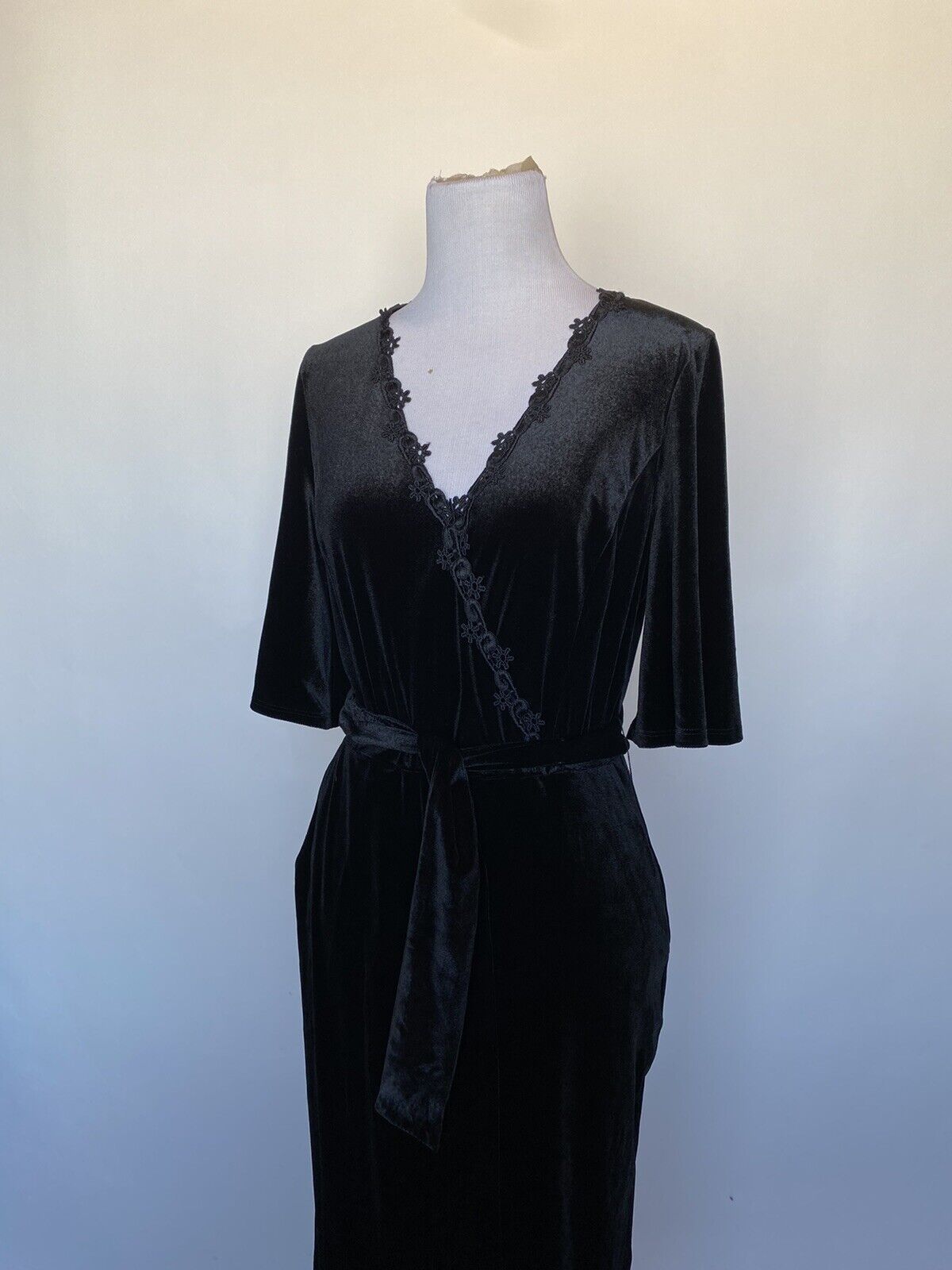Black Velvet Crochet Trim Jumpsuit XS Retail $199 Price $69 NWT