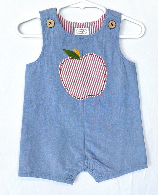 Mudpie chambray Apple romper 3-6 months $34