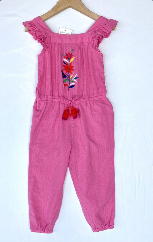 Boden Pink Ruffle Sleeve Embroidered Romper 3-4 Y Retail $48 Price $28.80 NWT