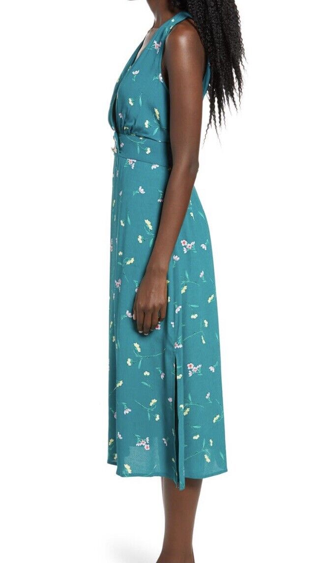 Row A Teal Floral Sleeveless Double Breasted Dress Retails $59 Price $36 XS