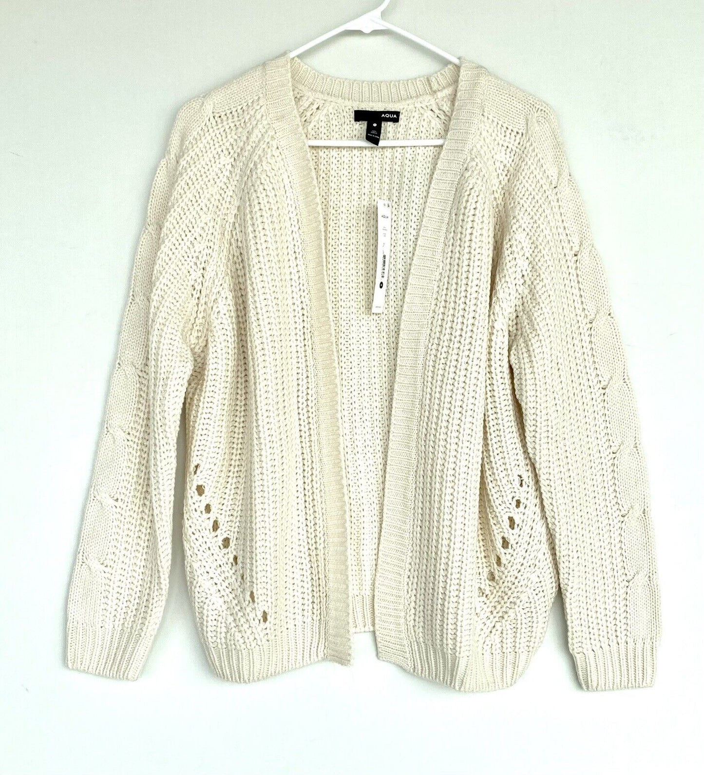 Aqua Cream Chunky Knit Open Front Cardigan Cable Retail $78 Price $39 M NWT