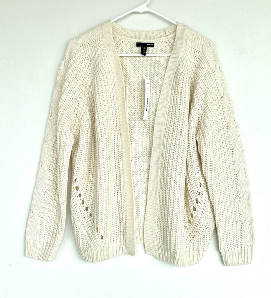 Aqua Cream Chunky Knit Open Front Cardigan Cable Retail $78 Price $39 M NWT