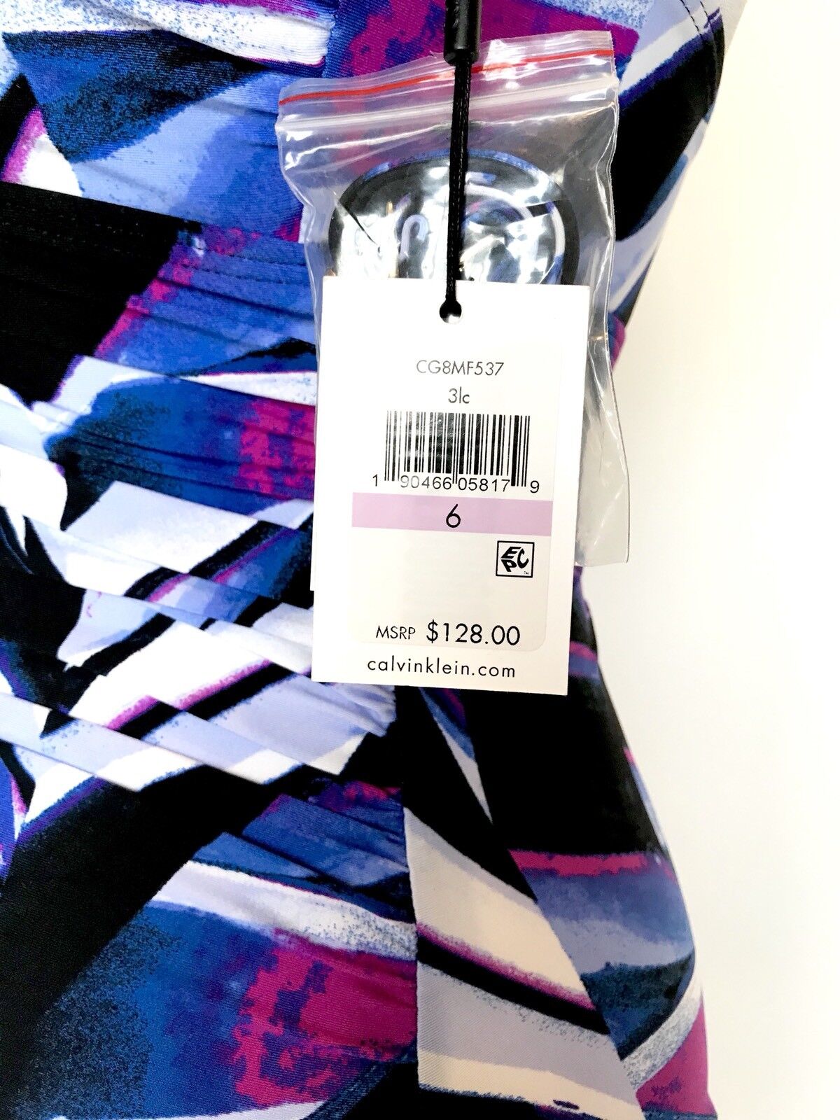 Calvin Klein Keyhole Shirred One Piece Swimsuit Size 6 NWT Retail $128 Price $58