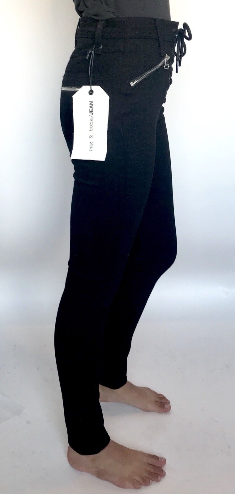 Rag & Bone Black Lace Up Gia Jeans. Size 25 Retail $265  Price $122 NWT