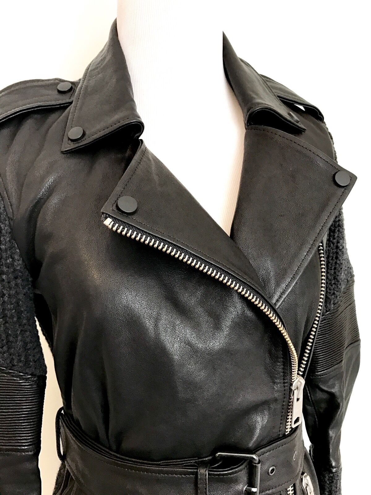 AllSaints Denell Black Leather & Knit Jacket.NWT Retail $725 Price $450 Size 00