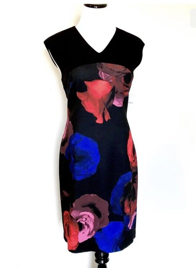 Ellen Tracy Black Red And Blue Rose Dress. NWT Size 12 Retail $149.50 Price $65
