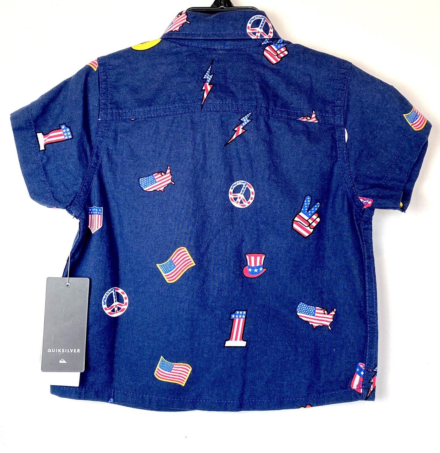 Quicksilver Blue American Flag  SS Shirt NWT Retail $35 Price $17.49 Age 2