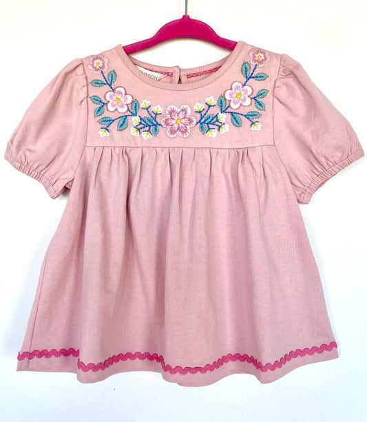 Monsoon London Pink Girls Appliqué Embroidery Top 3-4 Y  Price $25