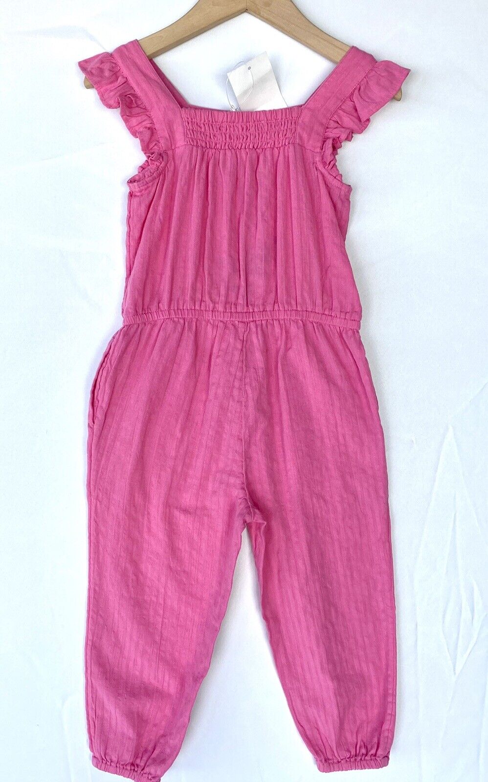 Boden Pink Ruffle Sleeve Embroidered Romper 3-4 Y Retail $48 Price $28.80 NWT
