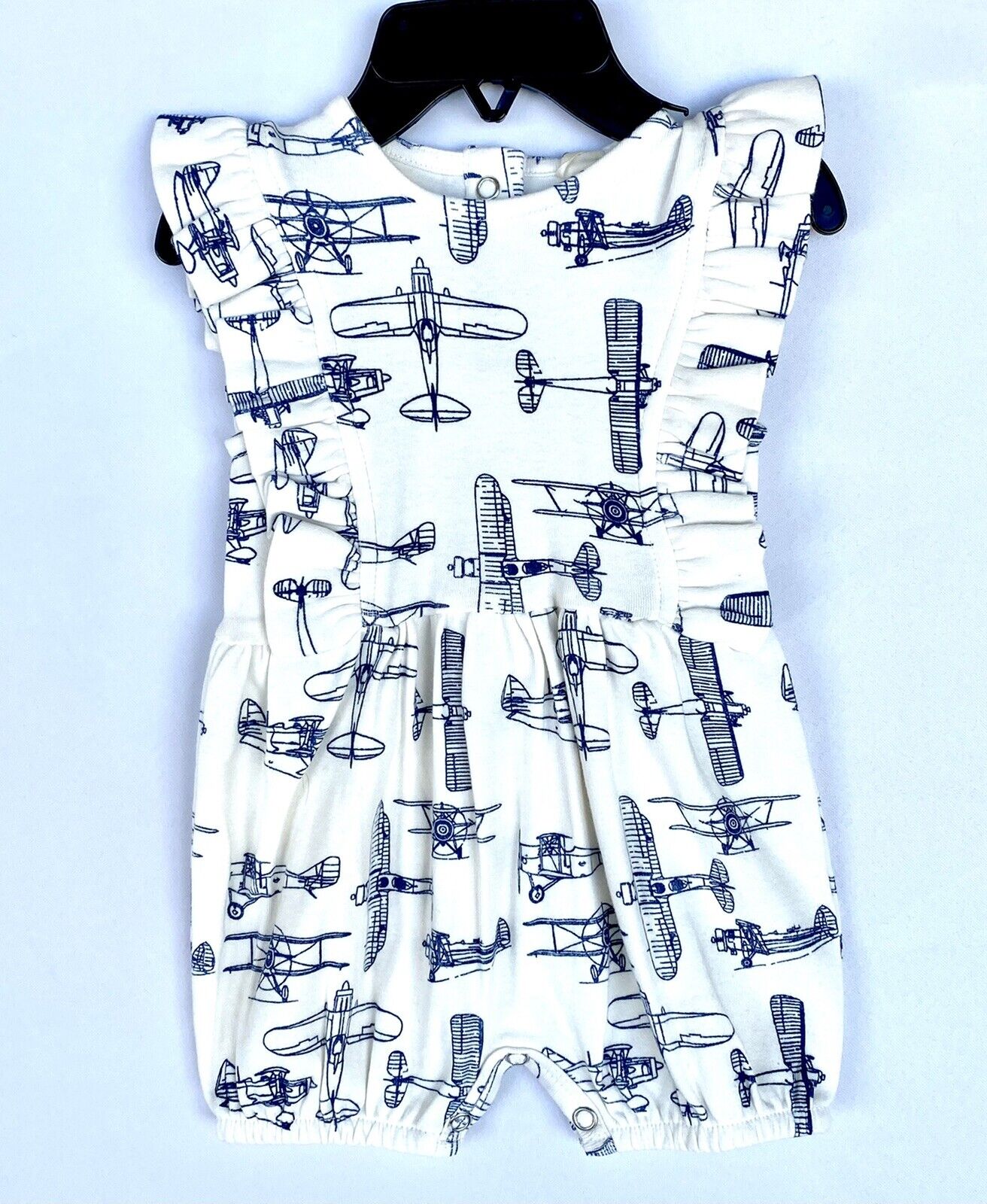Kate Quinn 100% Organic Cotton Ruffle Romper Price $32 0-3 M Vintage Planes