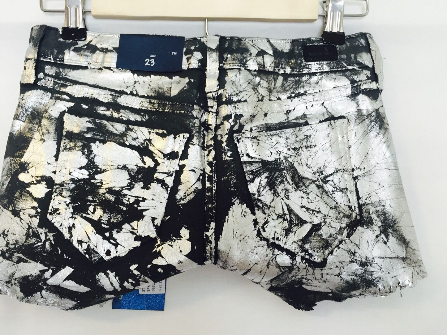 BLEULAB Reversible jean shorts.retails $198 price $39 SILVER CRACK FOIL 23 Waist