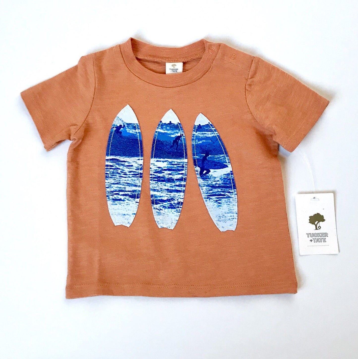 Tucker + Tate Burnt Orange Surfboard Appliqué Tee NWT Retail $22 Price $13.20 6M
