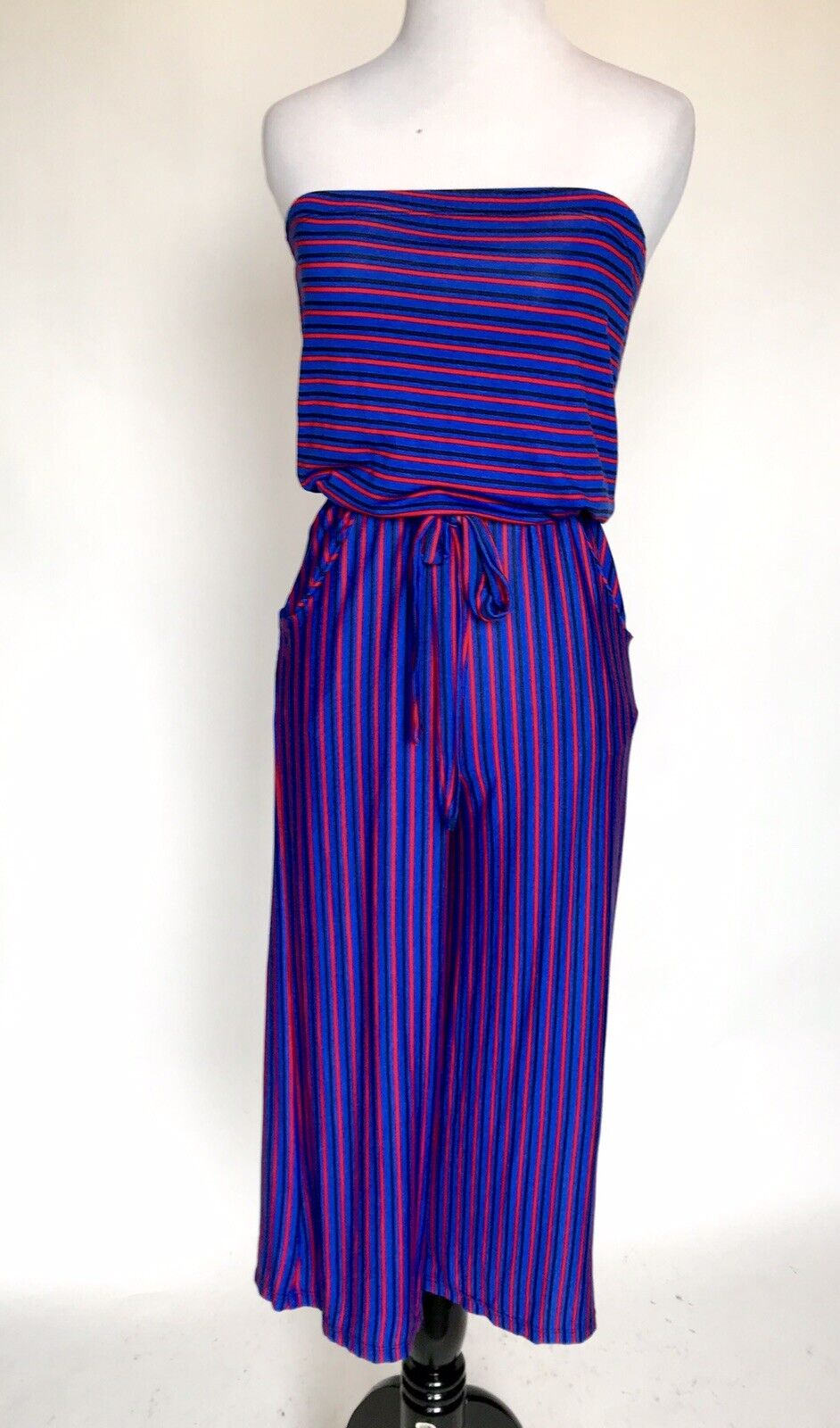 Velvet Torch Strapless Striped Jumpsuit Stretch Retail $78 Price $29 XS NWT