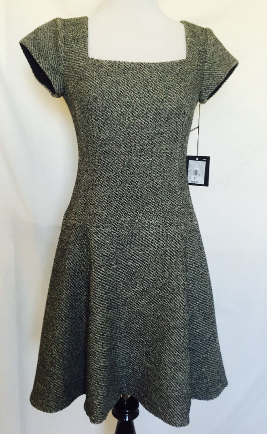 Nanette Lepore Gray Tweed Fitted  Dress NWT Size 0 Retail $478 Price $125