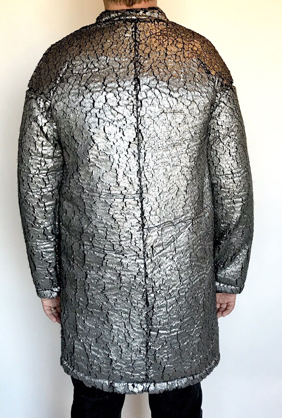 Helmet Lang Silver Foil Faux Fur Sherpa Coat. Retail $1,125 Price $575 NWT M/L