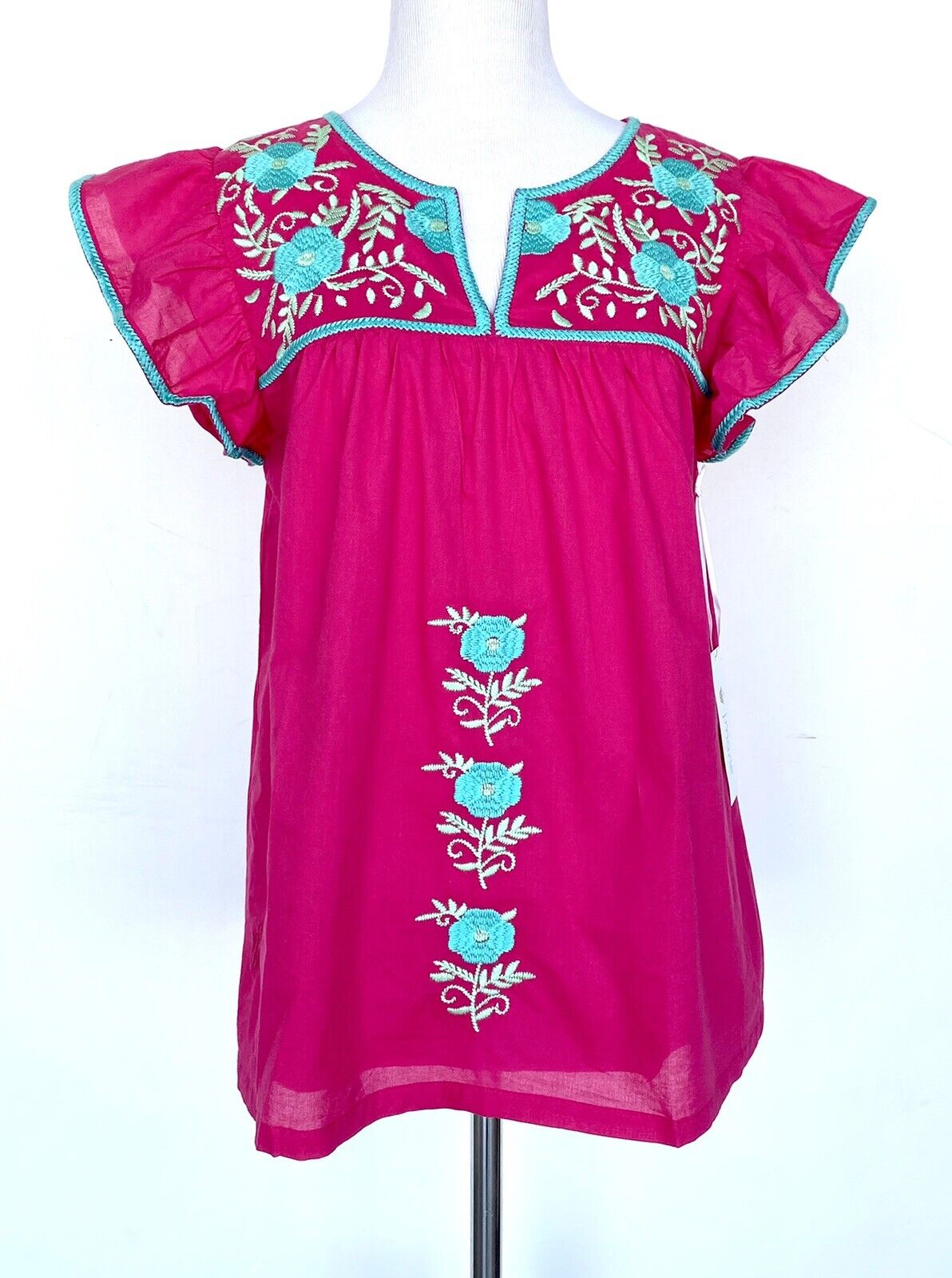 NWT J Marie embroidered Zuri Top size S Retail $106 Price $56 ￼pink Turquoise