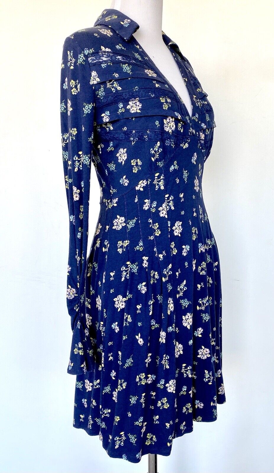 Free People Floral Collared Dress Sz XS Retail $128 Price $76.80 NWT Stretch