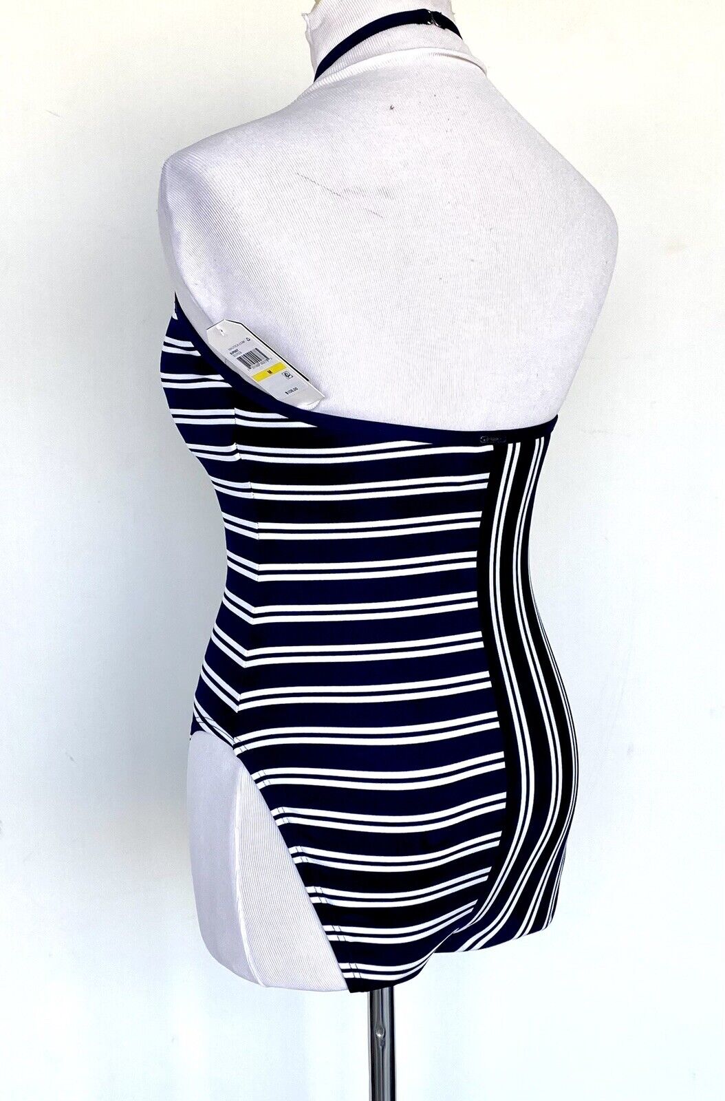 Nautical swimsuit stripe navy white Retails $108 Price $54 Size L Halter Neck