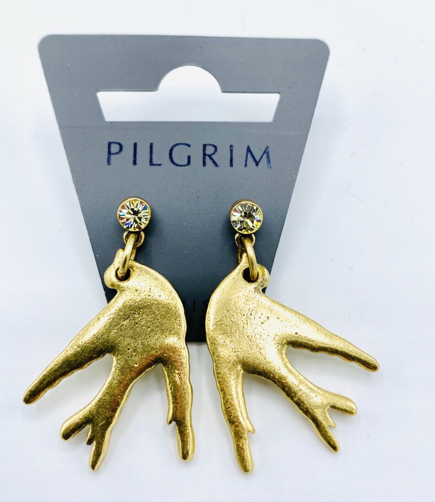 Pilgrim Jewelry 14 CT Gold Plate Swarovski Crystal Swallow Earring NWT Price $15
