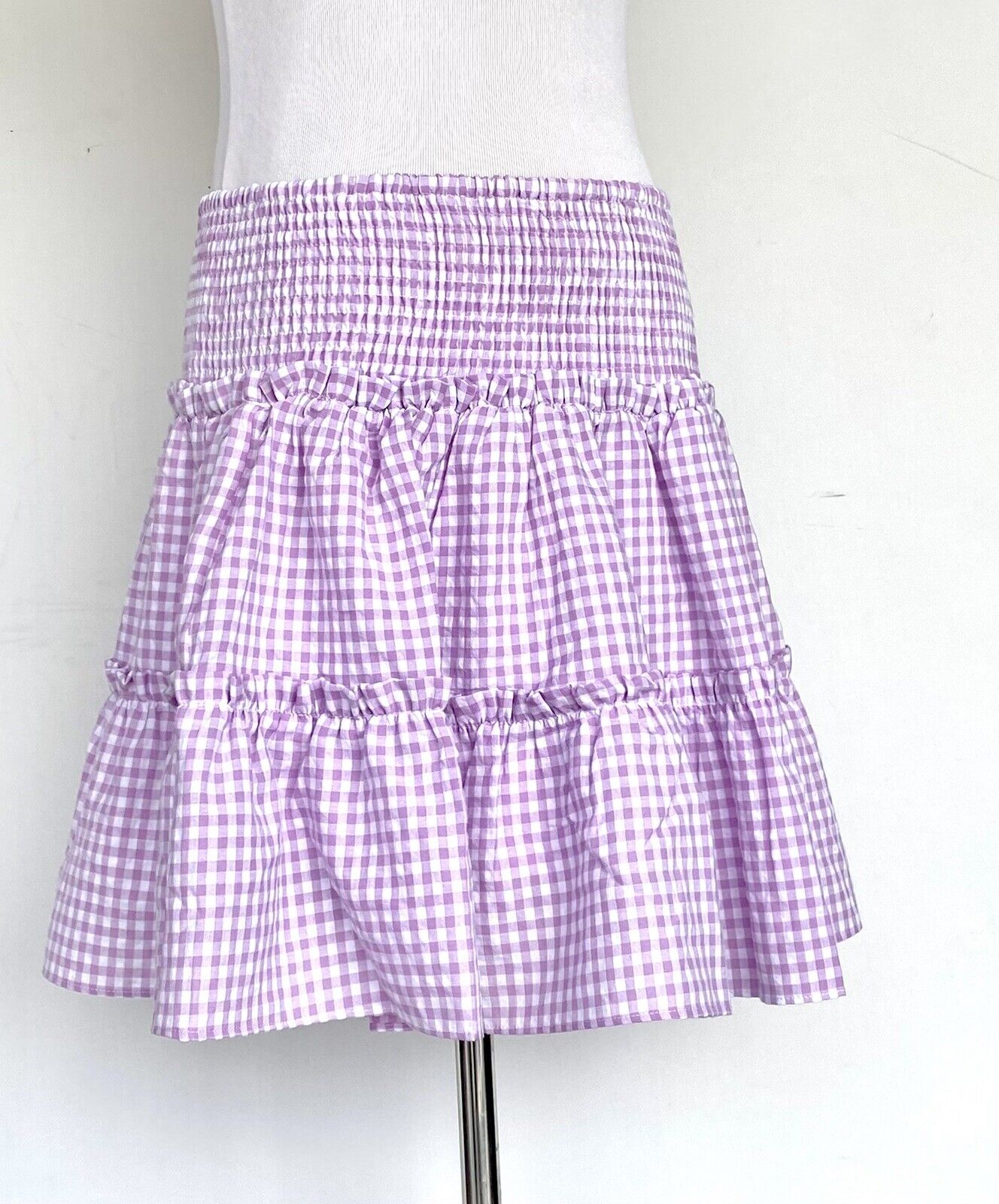J Marie The Gemma Skort Size L Retail $62 Price $49 NWT Lavender  Gingham Tiered