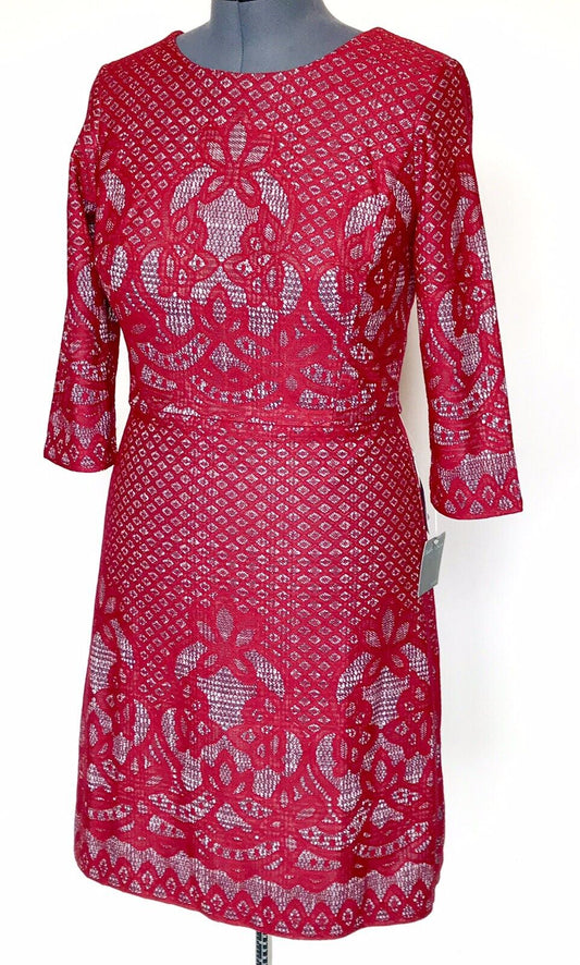 Gabby Skye Mock Lace Dress Ruby Red Black Ivory Retail $98 Price $44 Size 10 NWT