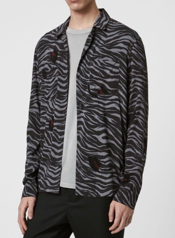 AllSaints Lazaro LS Shirt  Retail $128 NWT Price $69 Size XS Black Grey