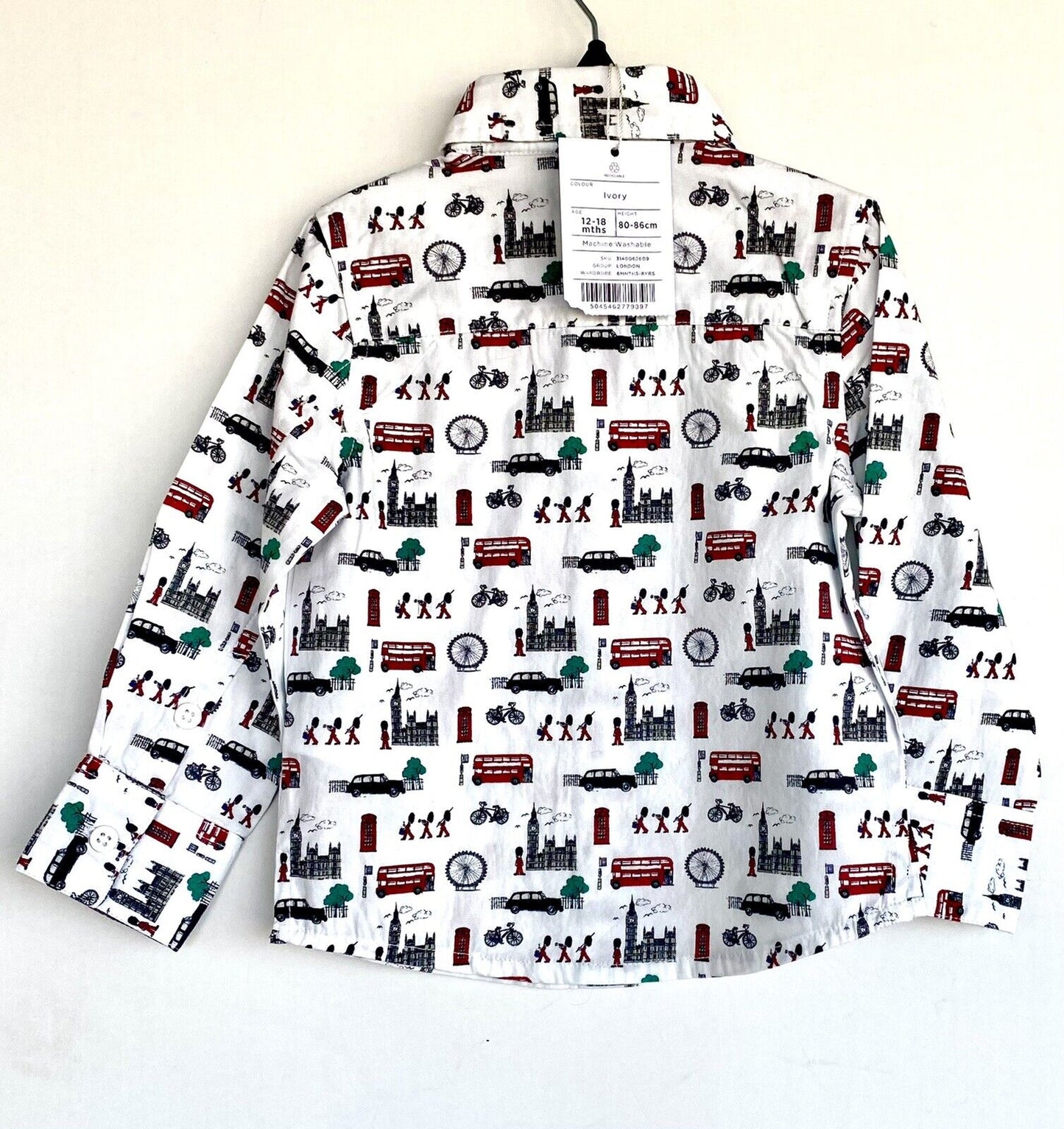 Monsoon London Bus Guard Big Ben White LS Shirt 12-18 M Price $35