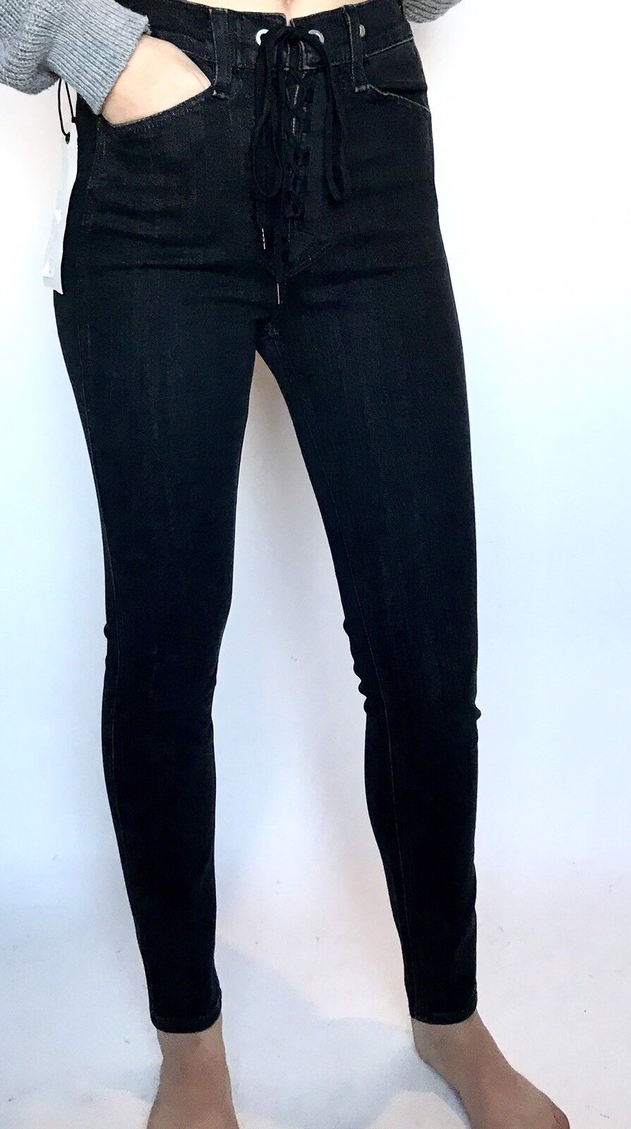 Rag & Bone Ariel Yvonne Lace Up Jeans. Sz 25 Retail $295 Price $124 NWT Black