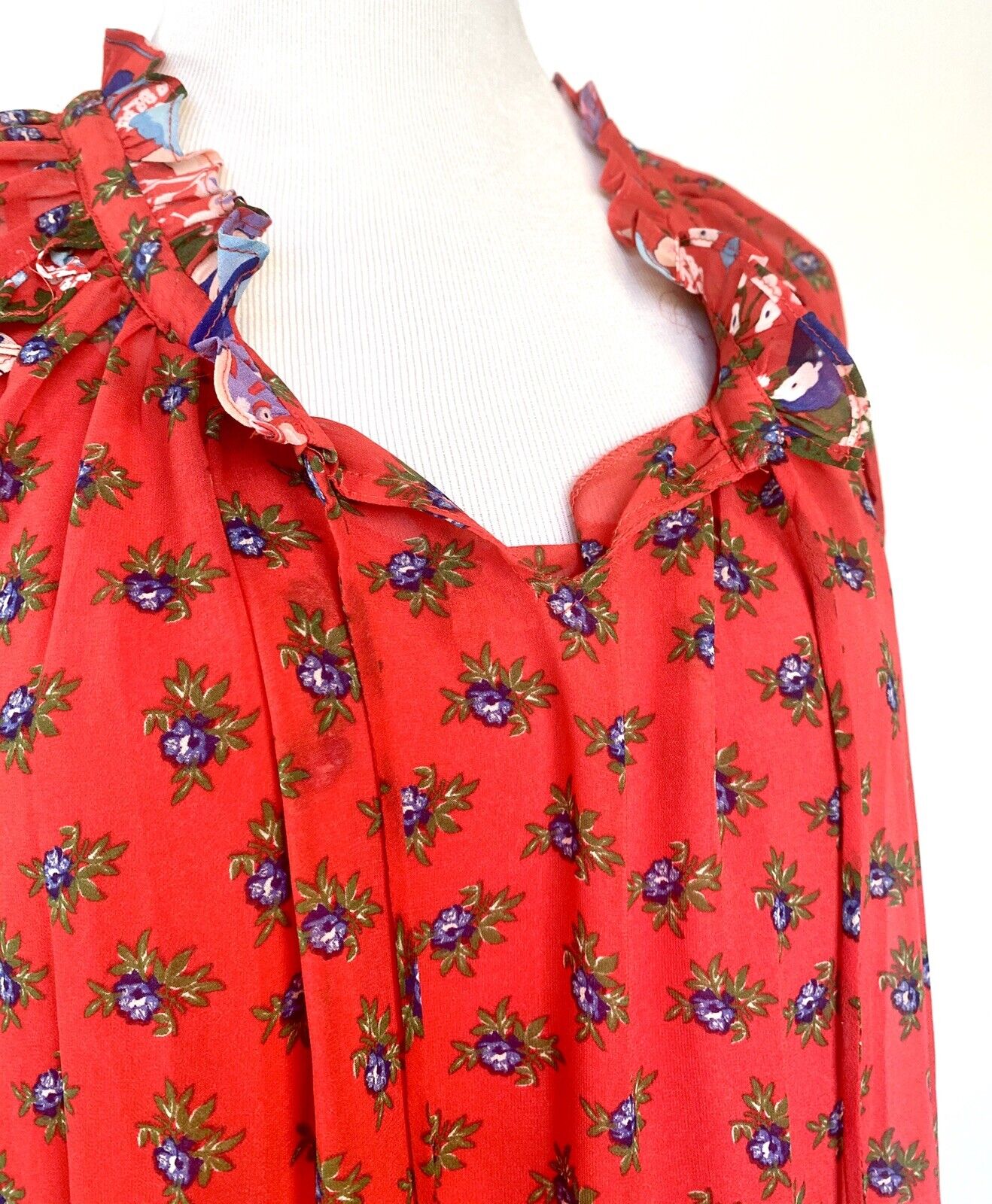 Beltaine Red Boho Gauze Peasant Style Dress Retail $188 Price $48 XS NWT