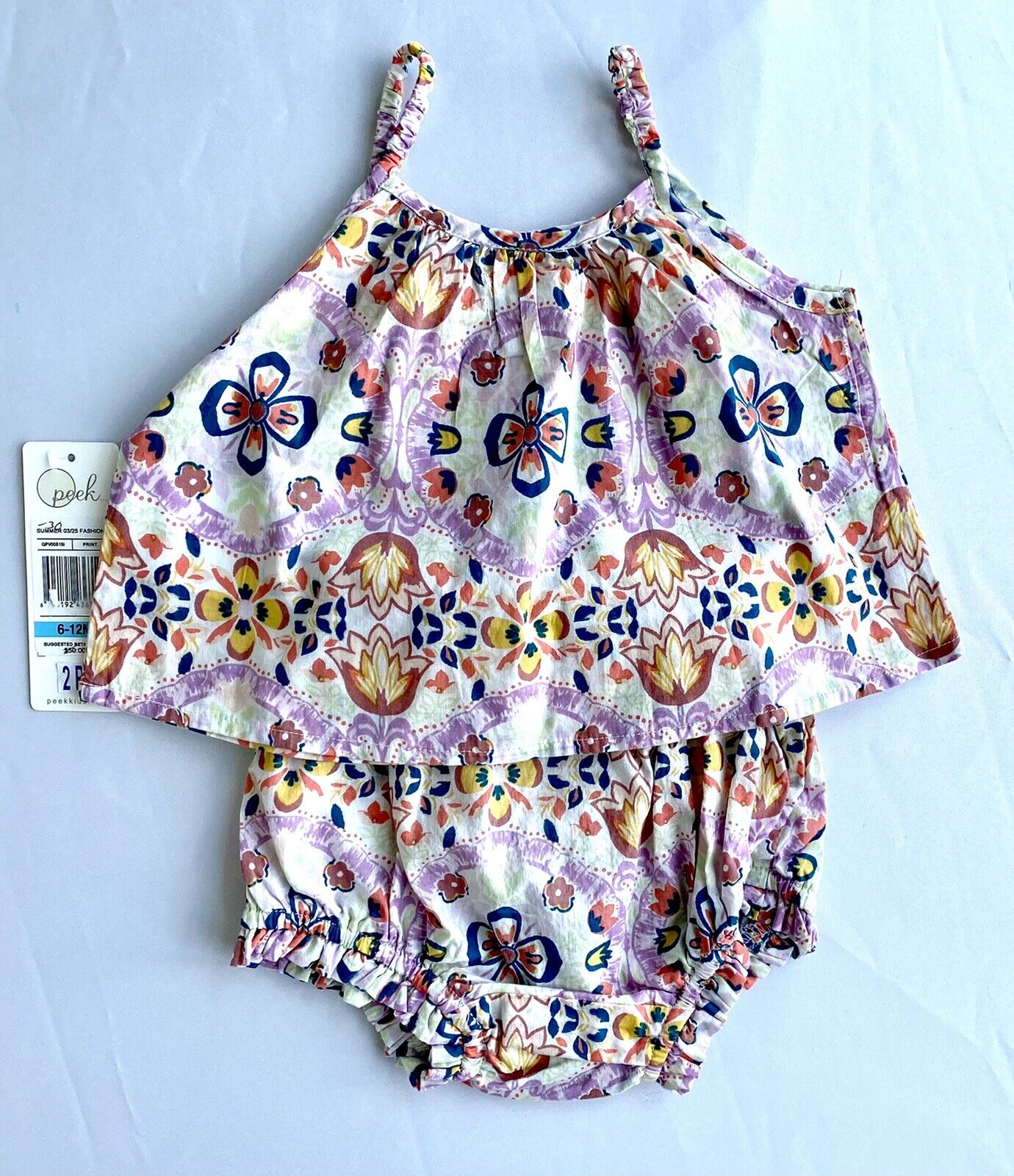 Peek Cabana Print 2 Pc Top & Bloomer Shorts 3-6 M Retail $50 Price $34 NWT