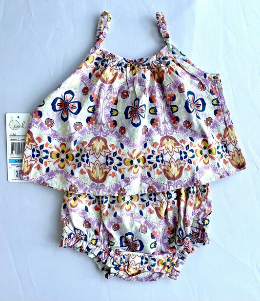 Peek Cabana Print 2 Pc Top & Bloomer Shorts 3-6 M Retail $50 Price $34 NWT