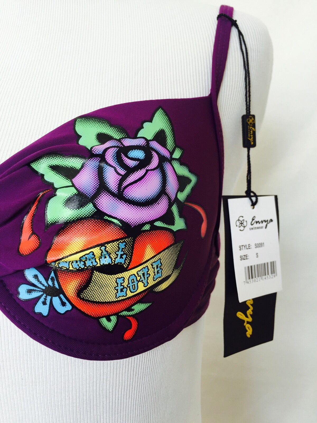 Envya Purple Bikini.Rose Heart Picture NWT Size S. PRICE $28