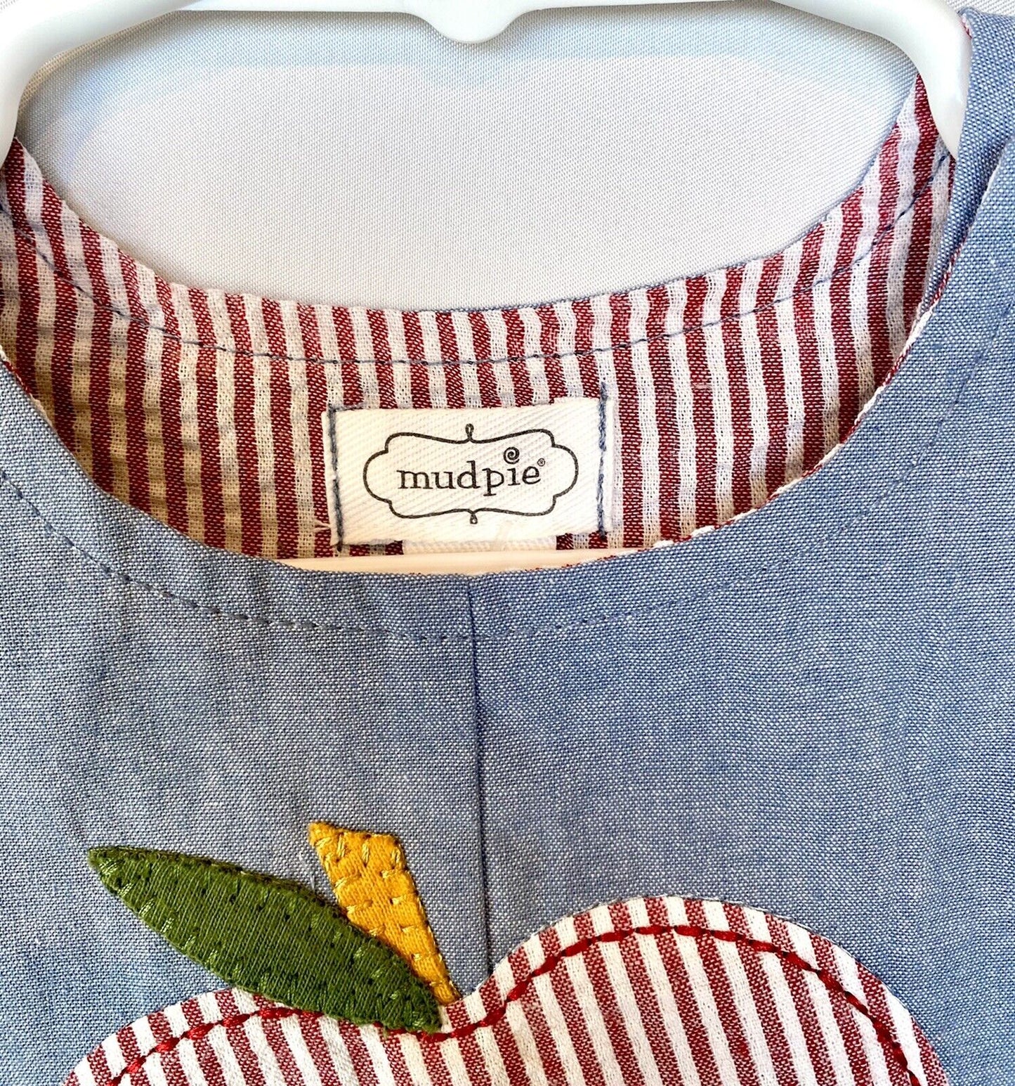Mudpie chambray Apple romper 3-6 months $34