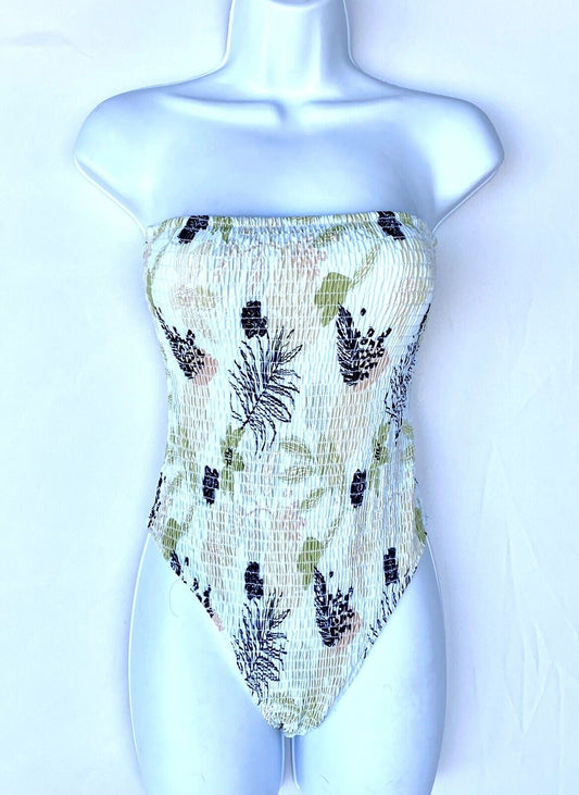 Charlie Holiday Gigi Strapless Smocked Swimsuit XS Retail $94 Price $48 NWT