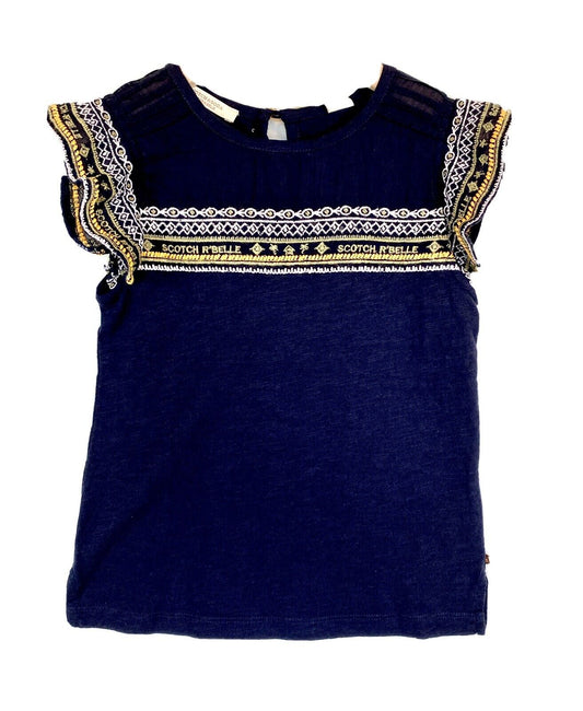 Scotch R'Belle Flutter Sleeve Embroidered Top NWT Age 6 Retail $72 Price $48