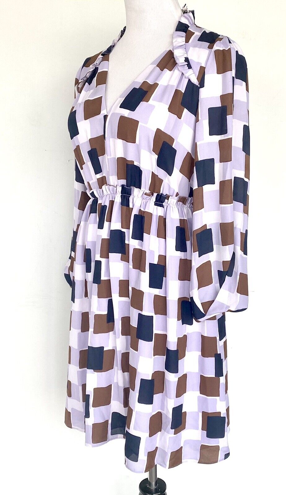 Kate Spade Geo Squares Ruffle Dress. NWT Retail $378 Price $155 Size 6