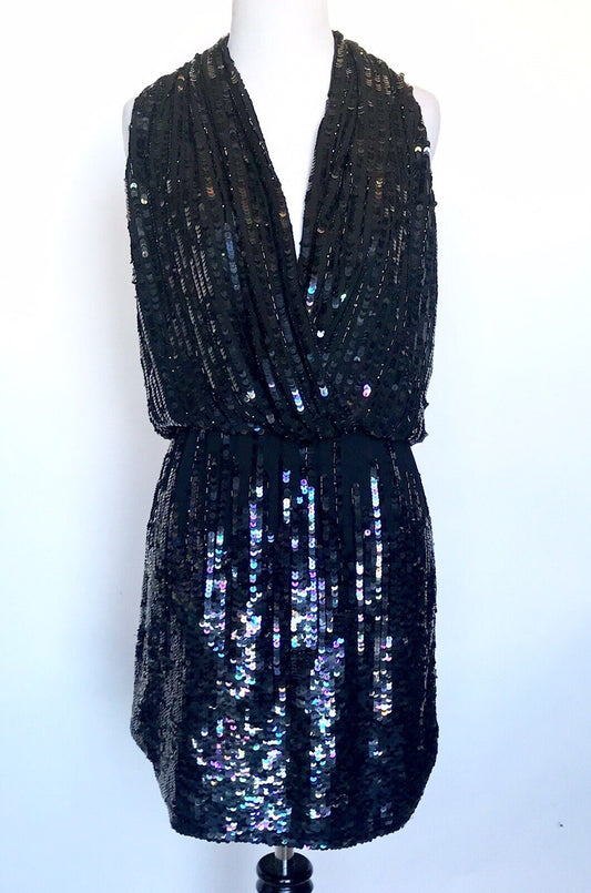 Parker Black Prom Party Sequined Cocktail Dress XS Retails 495 Price $128 NWT