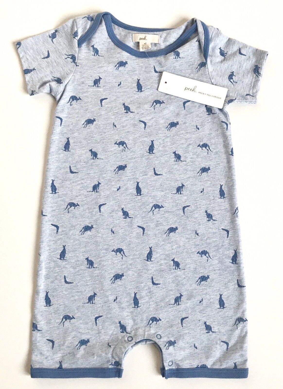 Peek Blue Kangaroo Hemsworth Romper NWT . 12-24 Month. Retails $34 Price $20.40