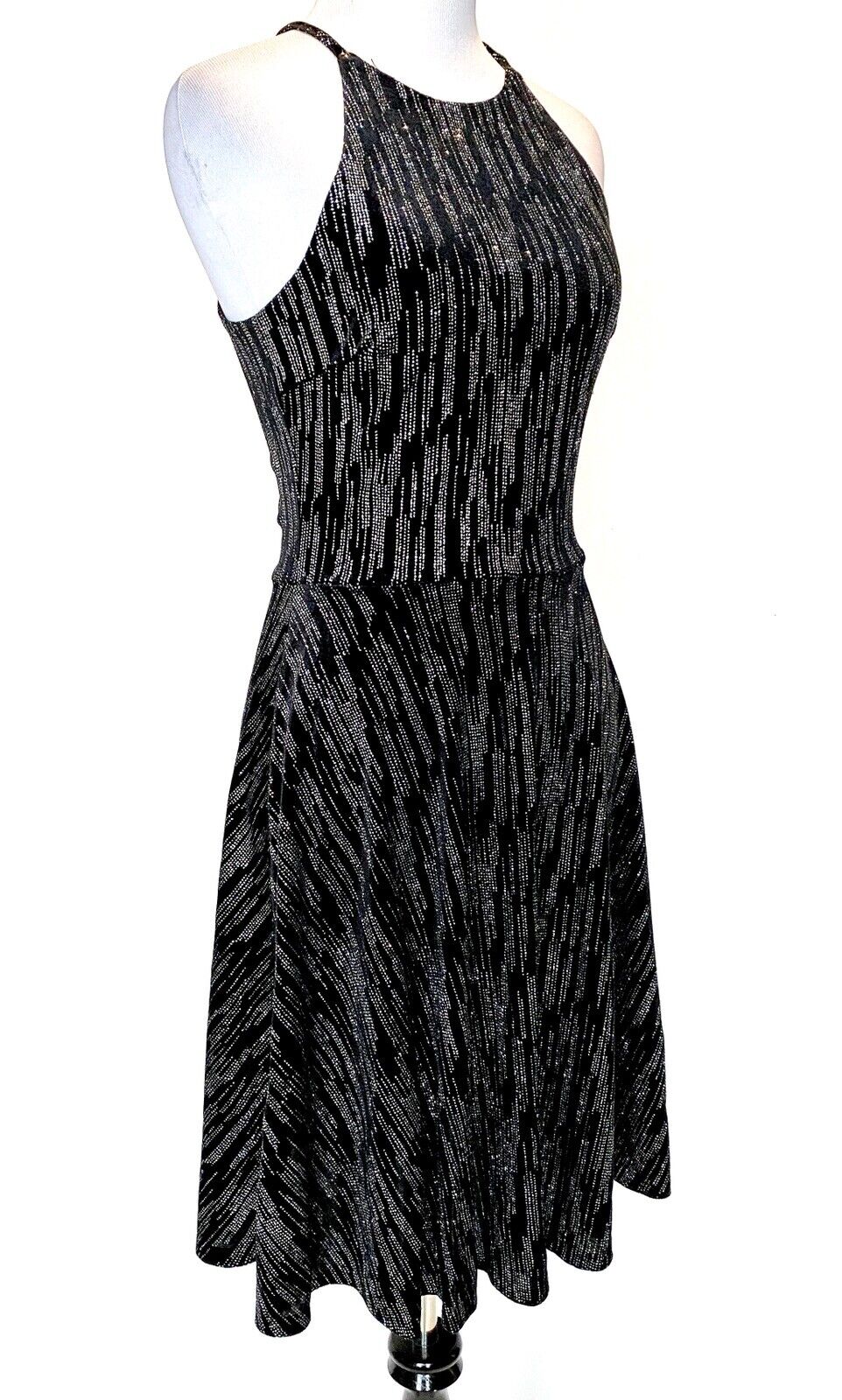 Black & Silver Velvet Stretch Skater Dress S Retail $78 Price $29 NWT