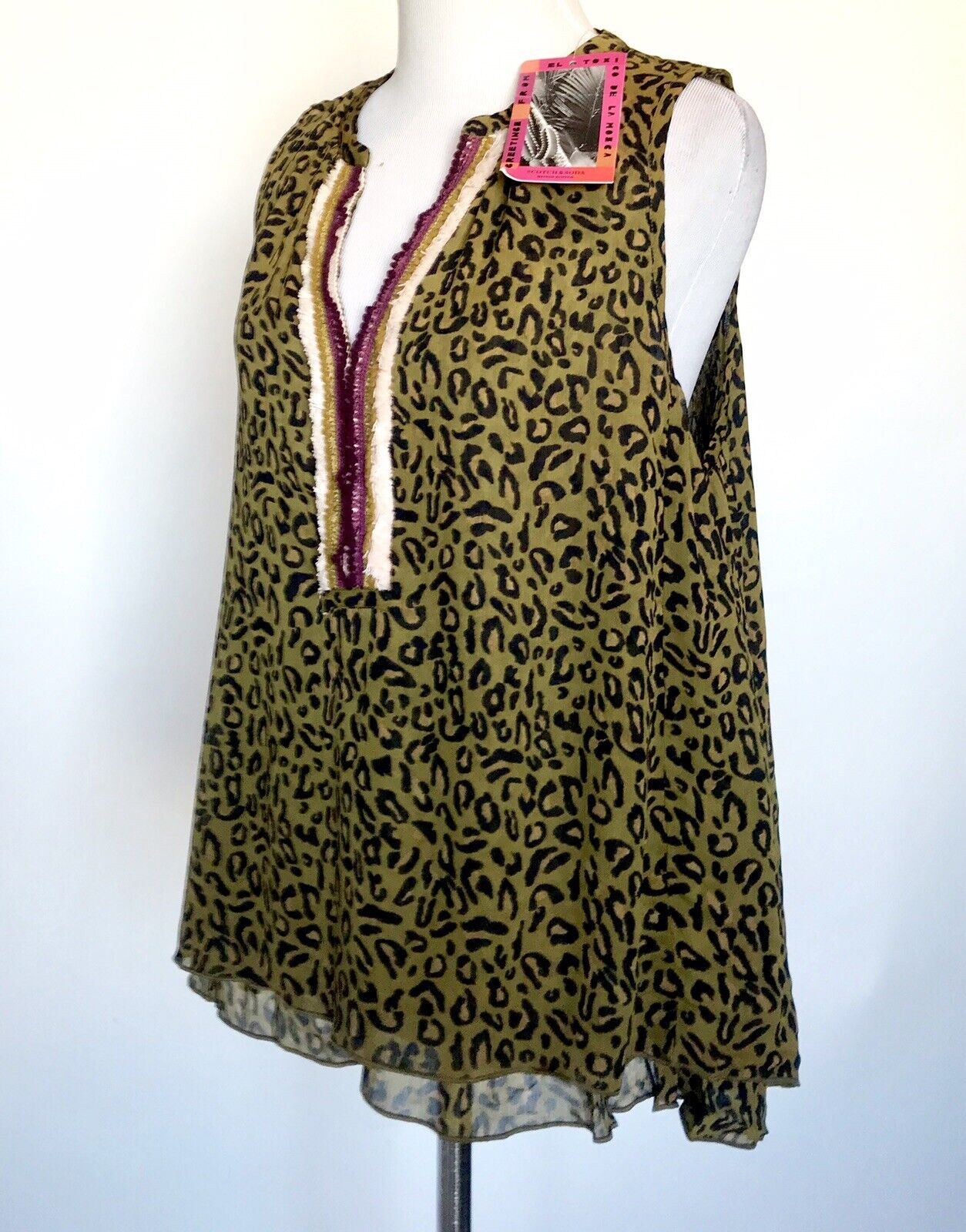Scotch & Soda Green Animal Print Embroidered Top Blouse XS Retail $125 Price $56