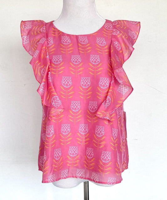 J Marie Maeve Flutter Sleeve Ruffle Top size S Retail $84 Price $55 Pink