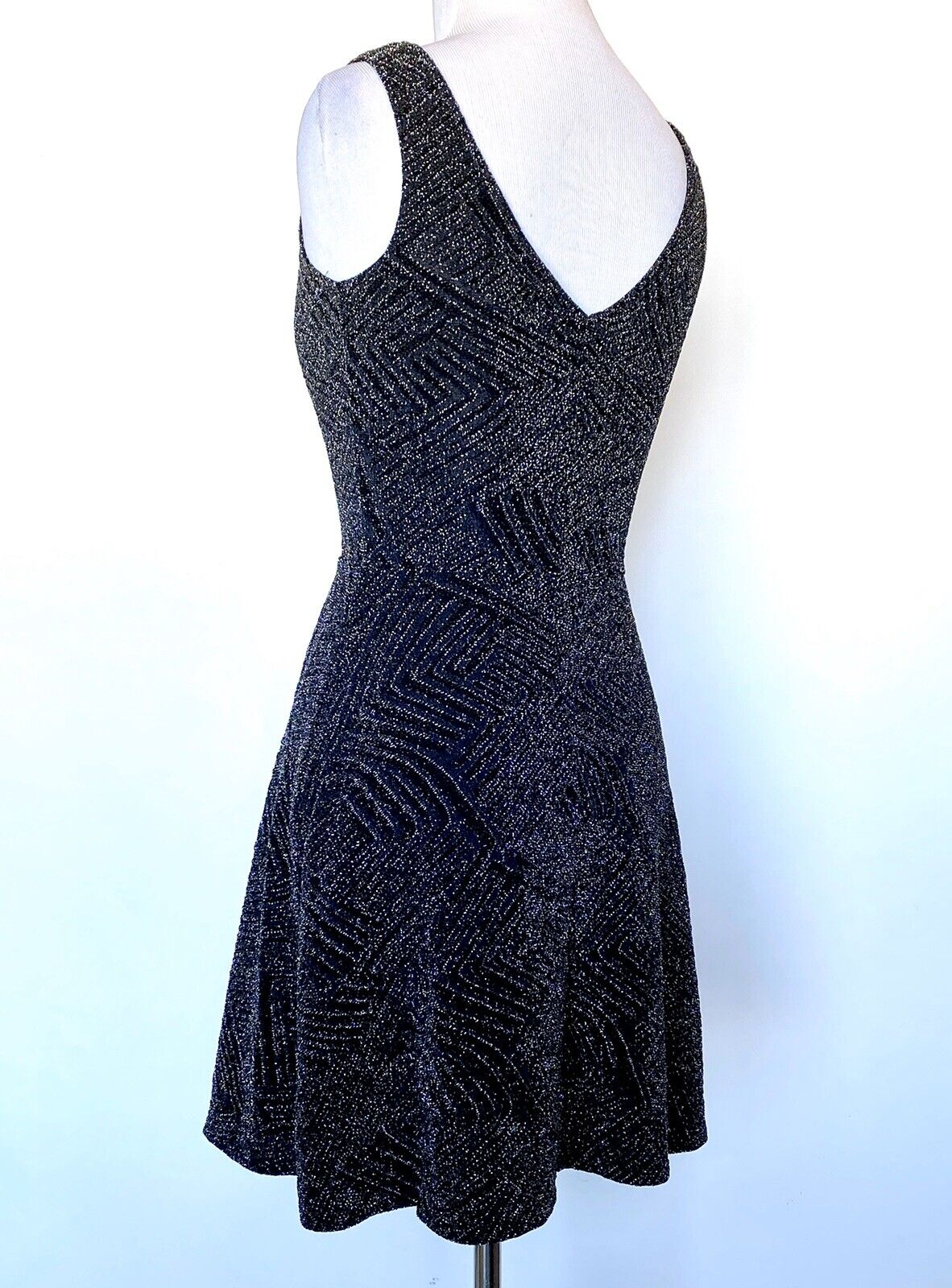 Aqua Black & Silver Stretch Skater Dress XS Retail $78 Price $29