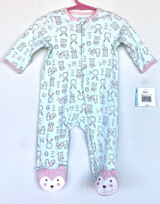 Little Me Woodland Animals Footie Pale Blue And Pink 6 Months NWT Price $16