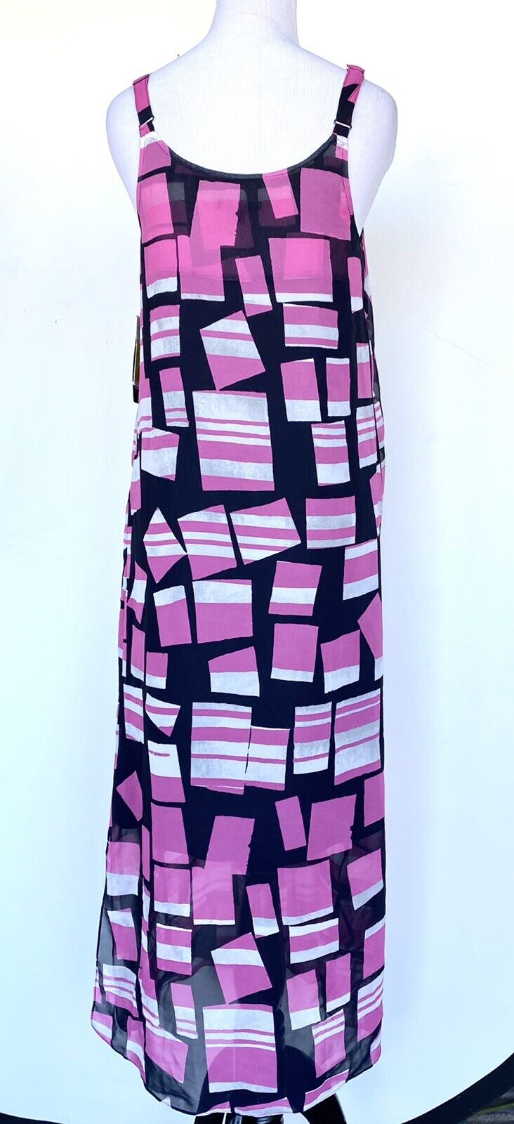 Nic + Zoe Block Party Pleat Shift Dress Retail $188 Price $69 Pink Chiffon M
