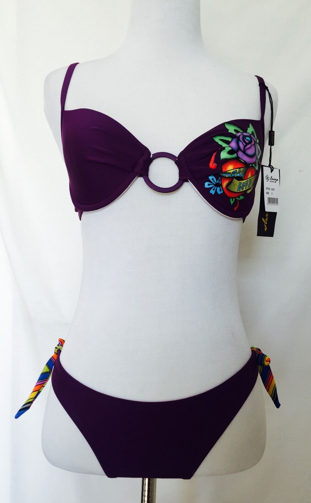 Envya Purple Bikini.Rose Heart Picture NWT Size S. PRICE $28