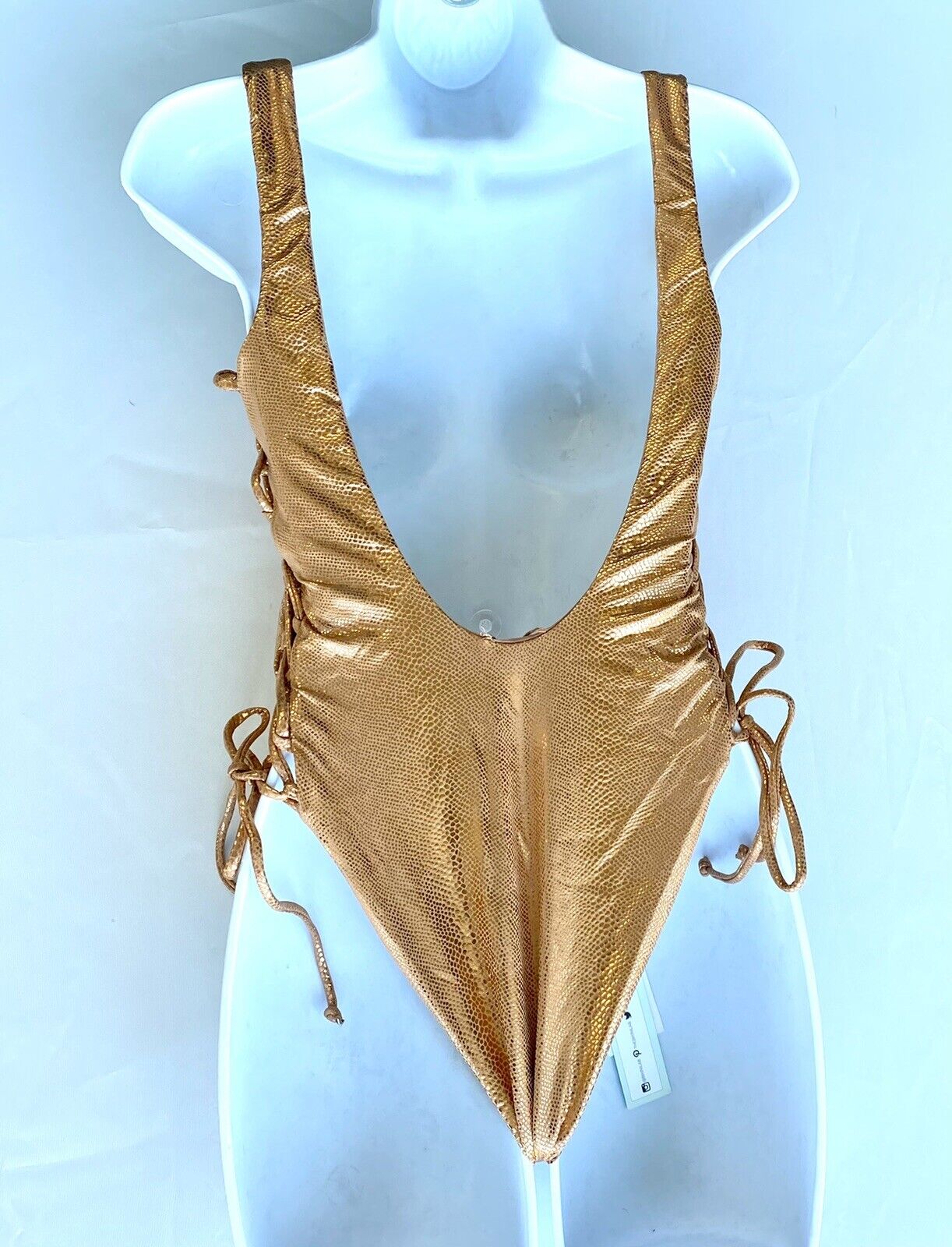 The Bikini Lab Womens Metallic Bronze Lace-Up Swimsuit $64