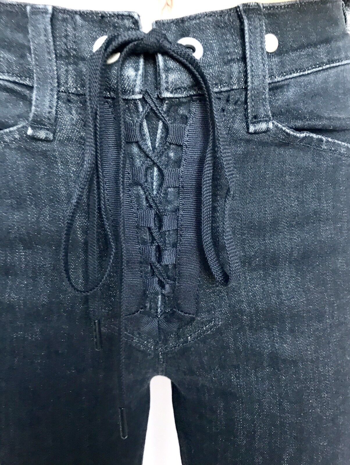 Rag & Bone Ariel Yvonne Lace Up Jeans. Sz 25 Retail $295 Price $124 NWT Black