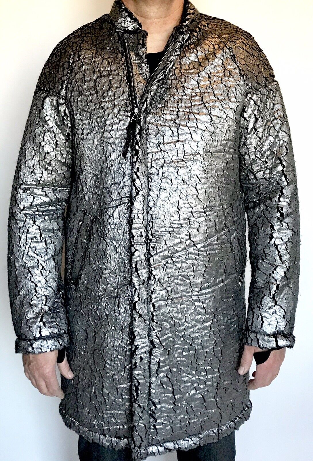 Helmet Lang Silver Foil Faux Fur Sherpa Coat. Retail $1,125 Price $575 NWT M/L